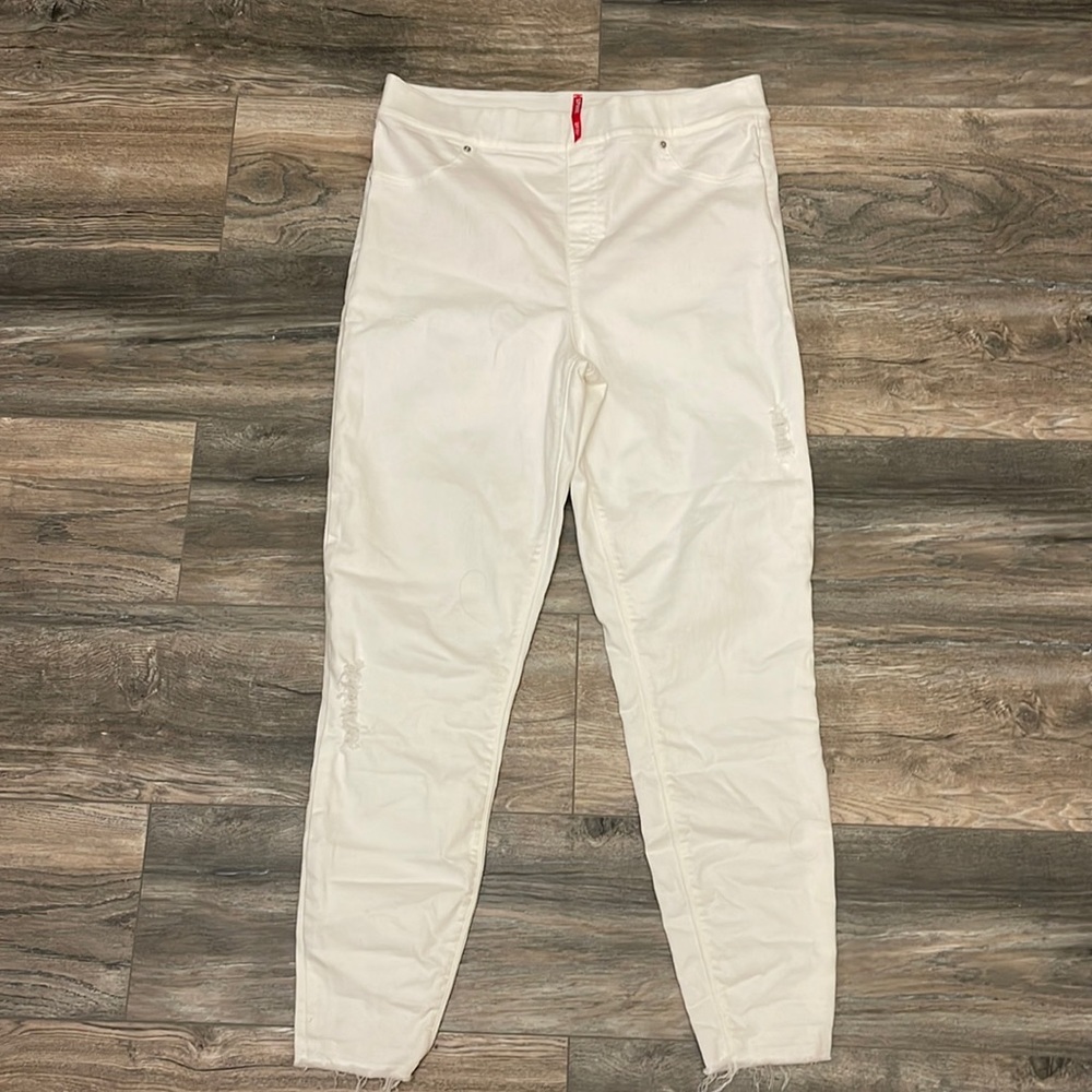 Spanx White Distressed Skinny Jeans Size XL